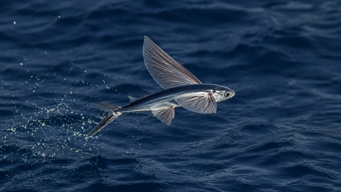Ikan terbang meluncur di atas permukaan laut